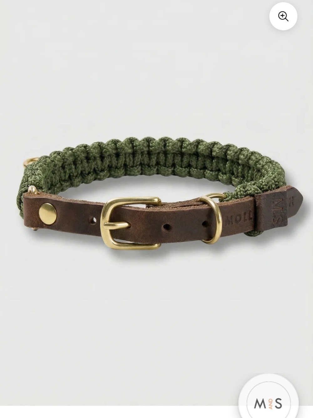 Molly & Stitch Touch of Leather Dog Collar Size M - military and brass